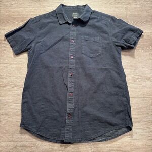 RVCA Shirt Mens Large Blue Short Sleeve Button Up Pocket Slim Fit Textured Adult